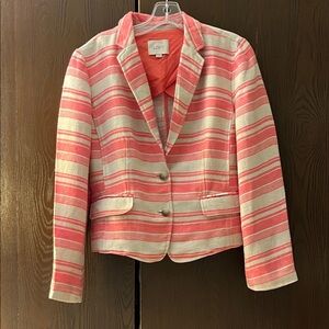 Loft long sleeved beige and coral linen blend jacket. Size 12.